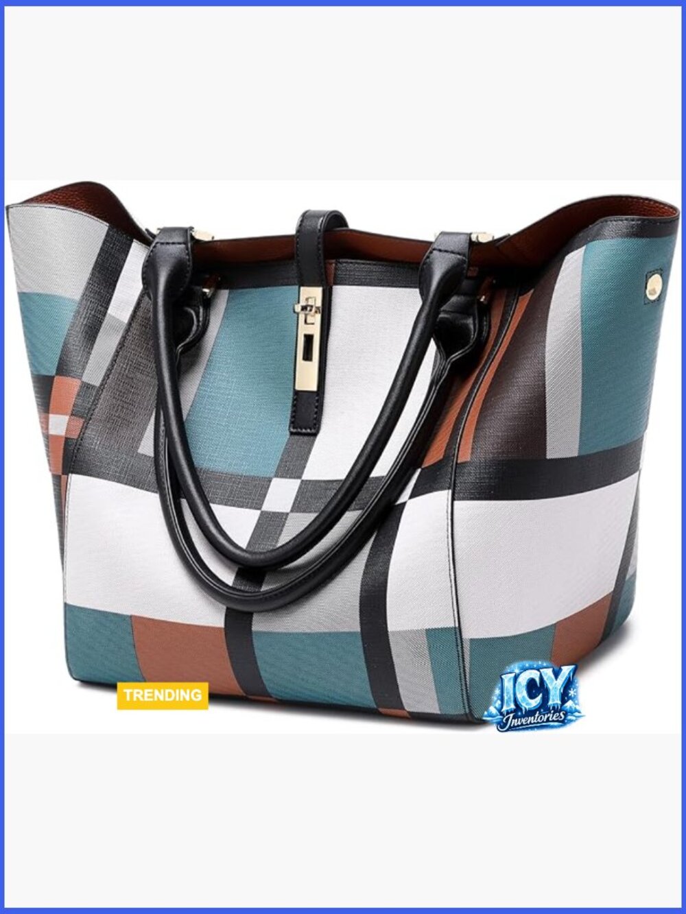 Large Work Tote Bag in PU Leather with Shoulder Strap and Zippered Pocket